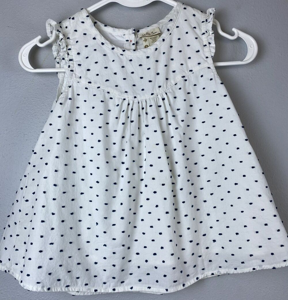 Matilda Jane Small Sz 8 Raised Dot Wht Ruffle Ctn Lined Embellished Aqua Buttons